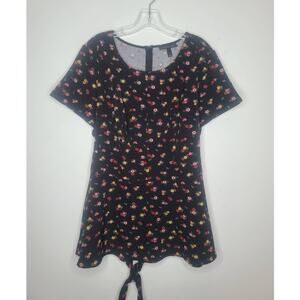 NWT Lane Bryant black floral belted fit flare short sleeve blouse - 18